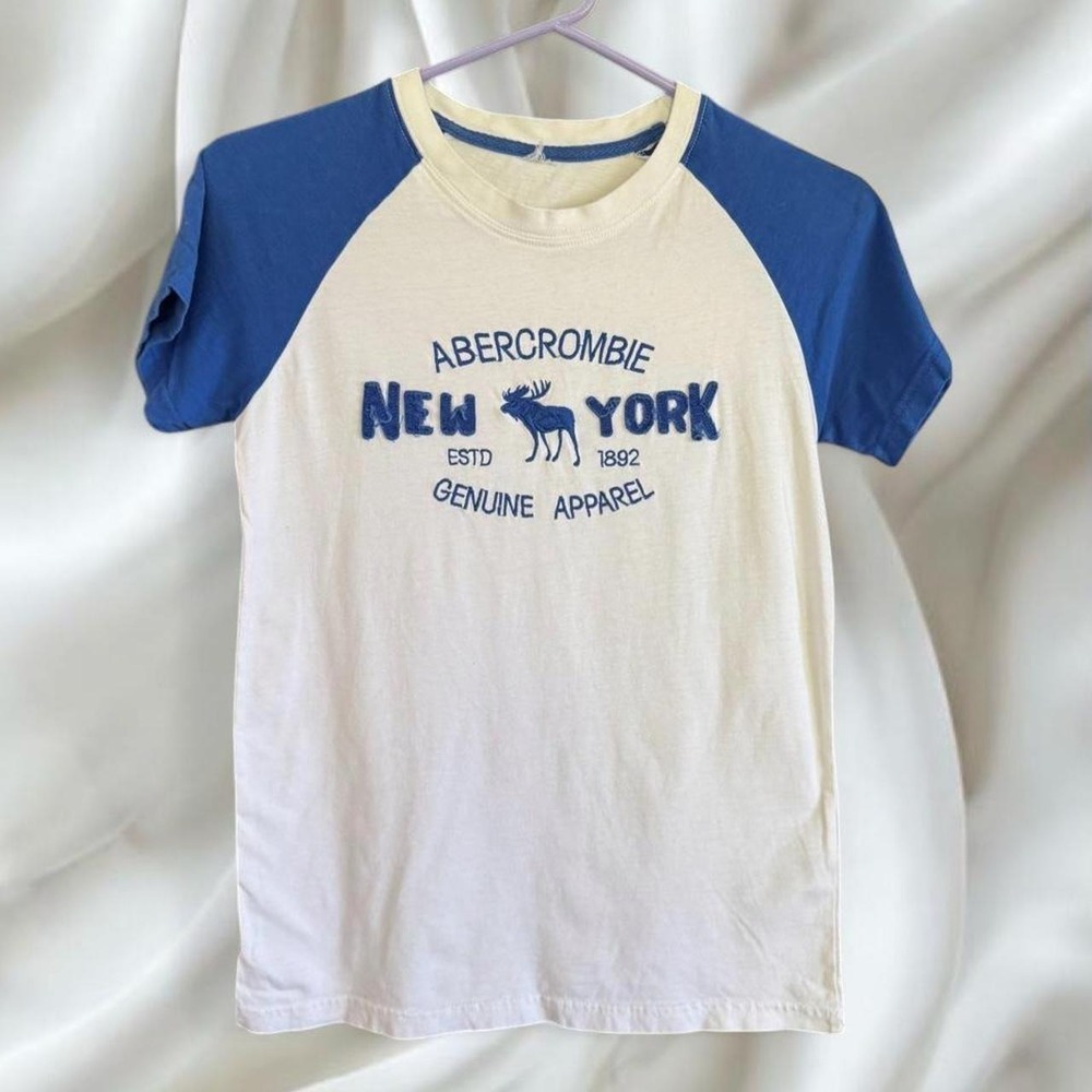 Y2K Abercrombie & Fitch blue and‎ white graphic short sleeve baby tee top
